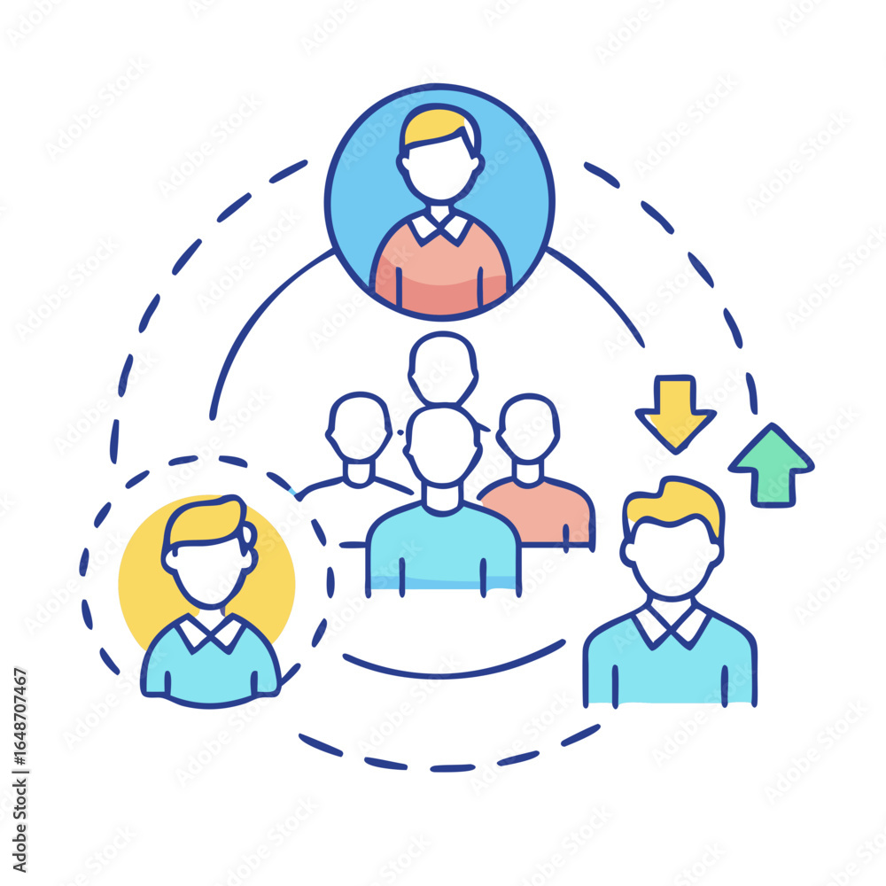 Poster organizational structure and hierarchy diagram illustrating team dynamics and reporting lines