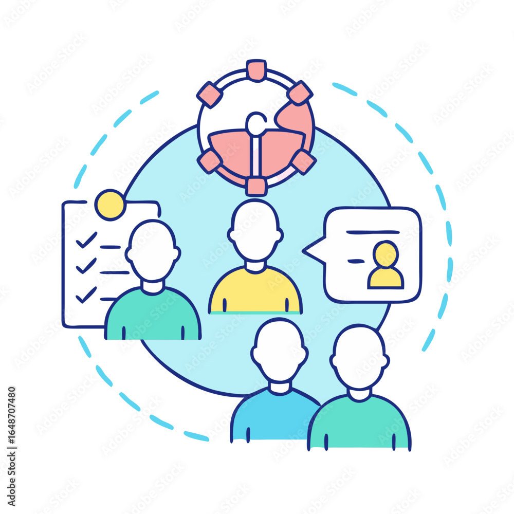 Poster collaborative teamwork model for project management and skills development illustration