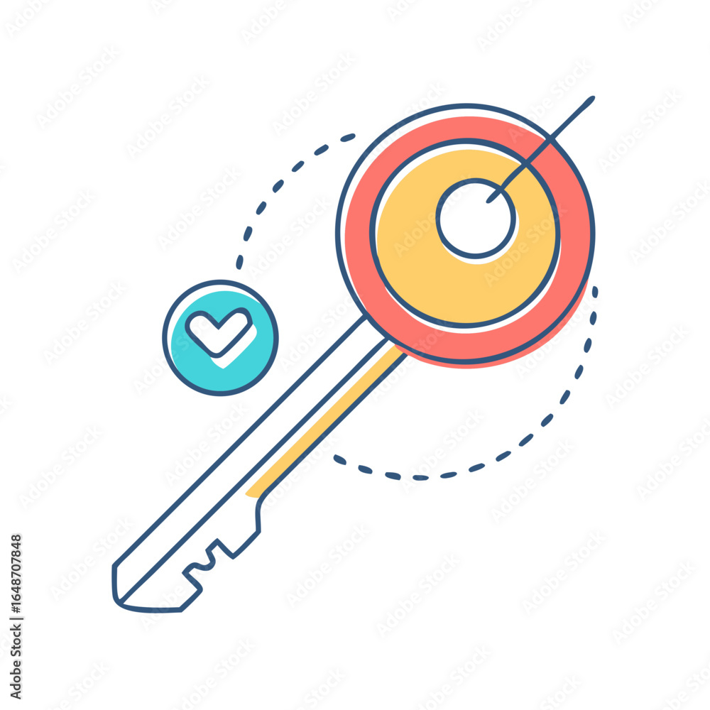 Poster colorful modern key design with a like icon for secure access