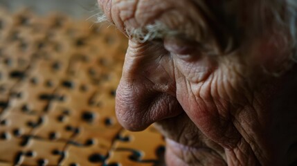 Naklejka premium memory loss amnesia concept: old mans face with puzzple parts in background