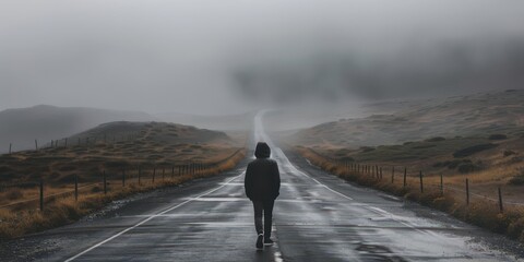walking in the rain alone on street