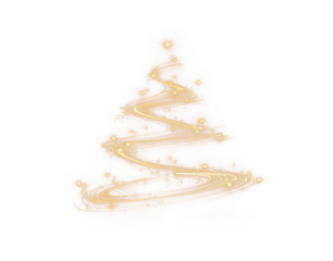 golden christmas tree hand-drawn by sparkles and light glitter effect isolated on white or transparent png