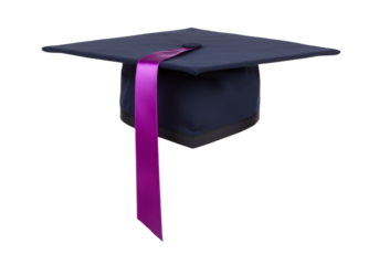 graduation cap with purple tassel isolated on black background symbolizing academic achievement