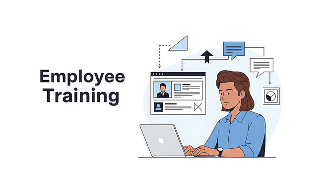 Woman using laptop with online training interface for employee development and skill enhancement course ai generated