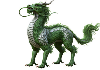 Obraz premium Green mythical dragon creature with detailed textured scales and fierce expression