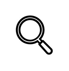 Simple, outlined magnifying glass icon on black background