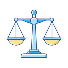 Cartoon illustration of balanced scales of justice on a white background