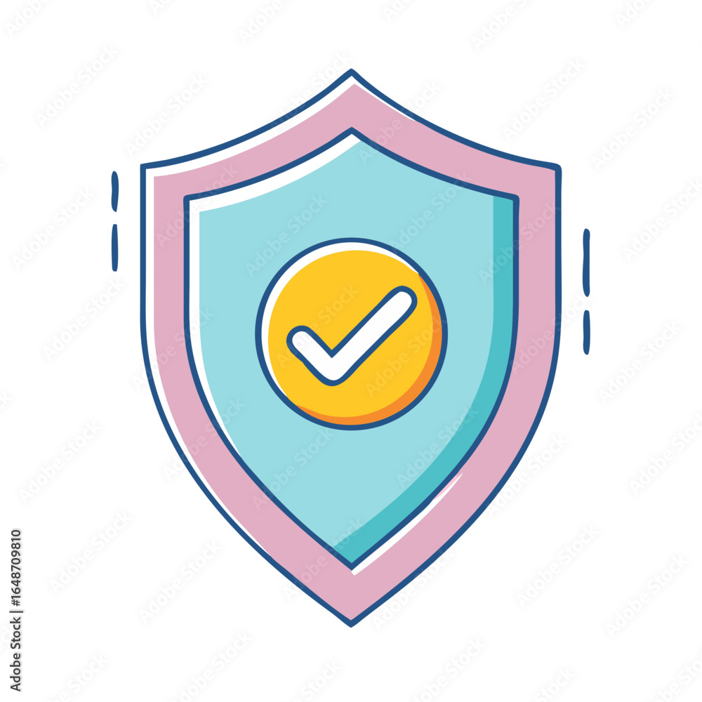 Poster Pastel Colored Shield with Check Mark for Data Protection and Security