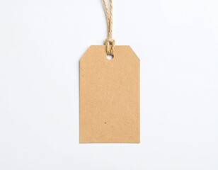 A plain brown paper tag with a string loop, photographed on a white background