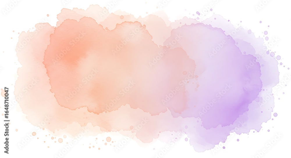 Poster abstract watercolor background with a soft orange and purple gradient. hand-painted paint splash tex