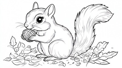 Obraz premium Adorable squirrel enjoying a nut amidst autumn leaves