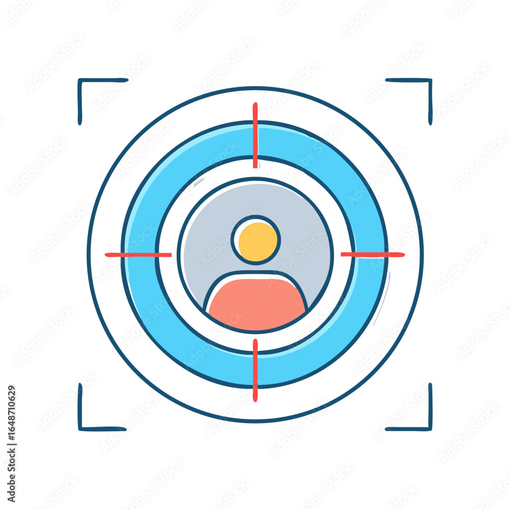 Poster targeted user profile graphic with crosshairs and circles for focus or selection