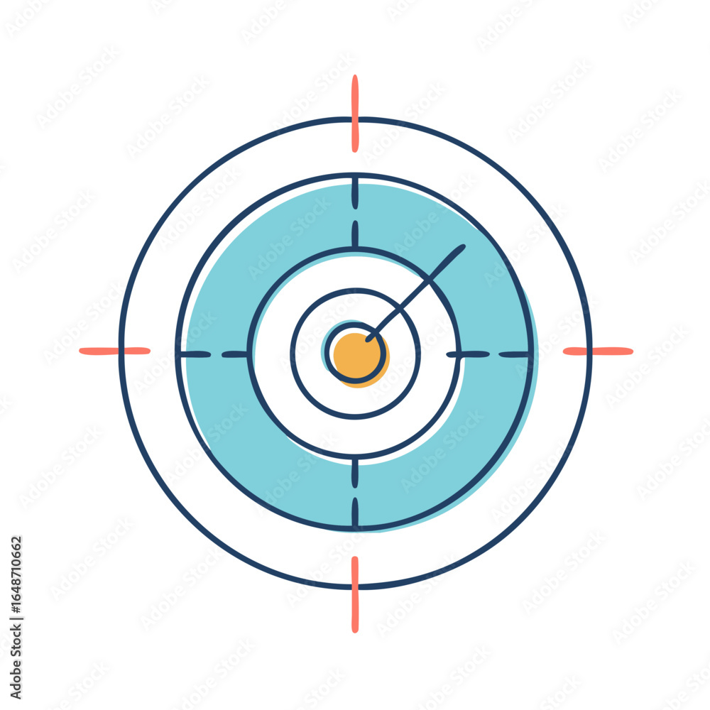Poster simple target with arrow in bullseye, concept of focus and precision