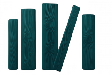 Ascending wooden planks in teal, leaning board suggesting progression, growth, development against transparent backdrop