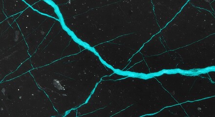 Electric Cyan Fissures Glowing Across a Dark, Speckled Cosmic Stone