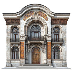 Fototapeta premium Front view of the Ashkenazi Synagogue of Istanbul isolated on a white transparent background