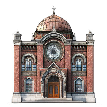Front view of the Bevis Marks Synagogue isolated on a white transparent background