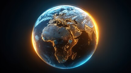 Fototapeta premium Stunning 3D Render of Earth at Night Glowing with City Lights Global Connections and Technology