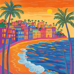 seaside town drawing