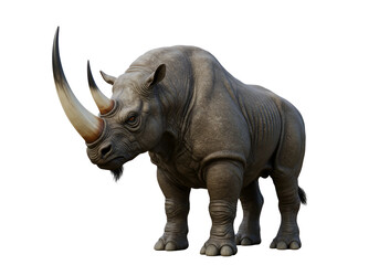 Fototapeta premium Highly detailed realistic rhinoceros sculpture with a dark background emphasizing its textures and