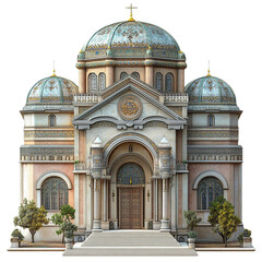 Obraz premium Front view of the Mishkan Tefila Synagogue isolated on a white transparent background