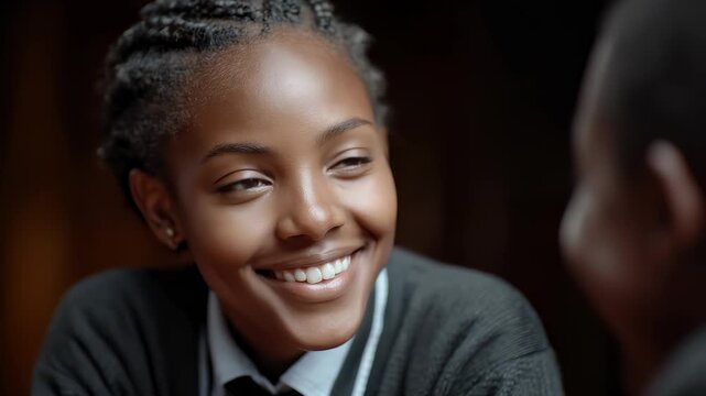 Confident Young Woman Communicating with Smile
