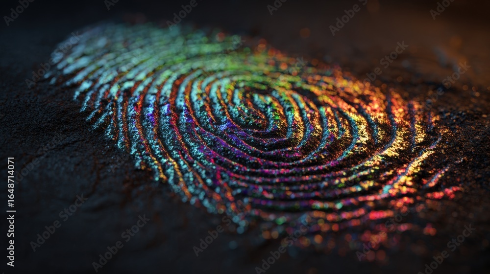Poster iridescent fingerprint impression on dark surface abstract background image