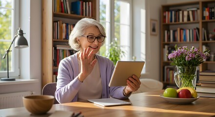 Vintage Kitchen Video Call with Graceful Senior