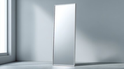 Full length mirror in minimalist modern room interior design Sleek silver frame reflection home decor