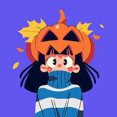Pumpkin Girl Halloween Character — Cute Autumn Costume Mascot Illustration