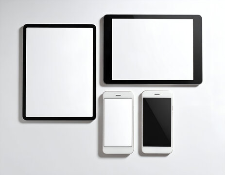 Firefly_A blank mock up of a multitasking setup with tablet and phone, bird's eye view showcasing technology and smart devices. 817201.jpg