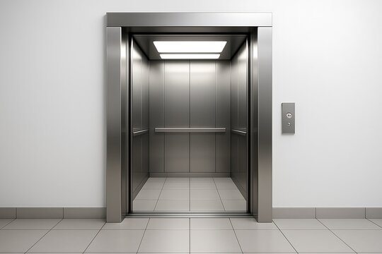 empty elevator with open doors, stainless steel walls and modern lighting, clean and polished   image 2