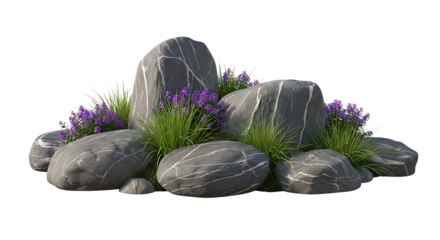 Gray rocks and grassy plants arrangement