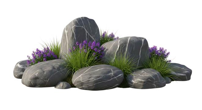 Gray rocks and grassy plants arrangement