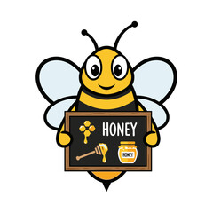 Adorable Cartoon Bee Holding Chalkboard with Honey Information Vector Illustration
