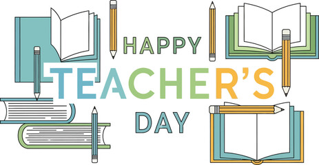 Celebrate Teachers Day with books and pencils, a vibrant graphic design