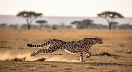 Cheetah in Full Stride Across the African Savanna