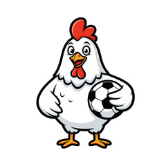 Playful Cartoon Chicken Holding a Soccer Ball Ready to Play