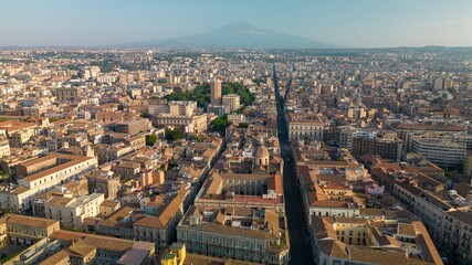 Aerial View of Catania with Mount Etna in the Distance