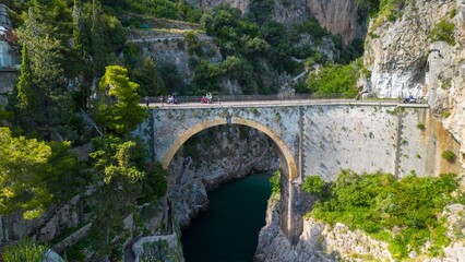 Aerial View of Furore Bridge over Hidden Fjord on Amalfi Coast
