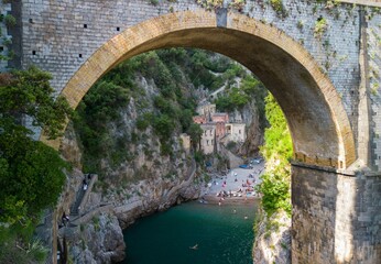 Fiordo di Furore Beach Framed by Iconic Stone Arch Bridge on Amalfi Coast