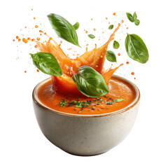  Basil-topped creamy tomato soup splash [Transparent Background PNG]