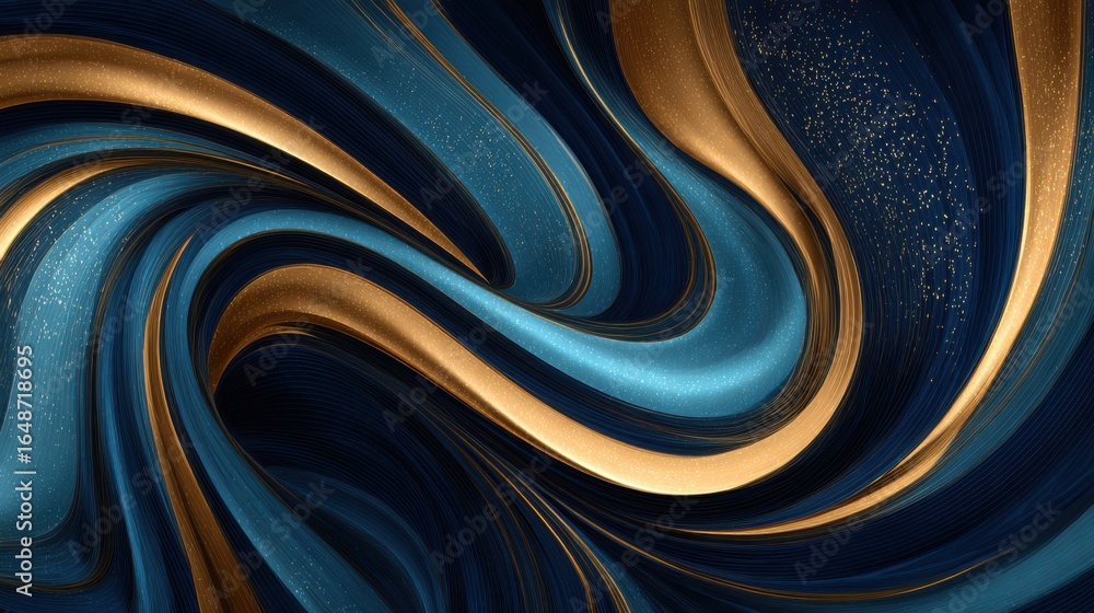 Poster abstract swirling patterns of blue and gold create a dynamic visual experience