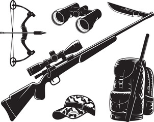 Hunting gear collection for outdoor adventure and wild game hunt