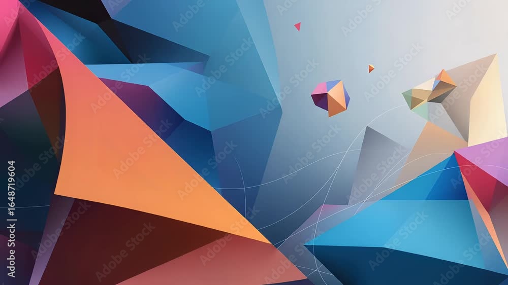 Poster dynamic geometric abstract composition with vibrant colors and shapes