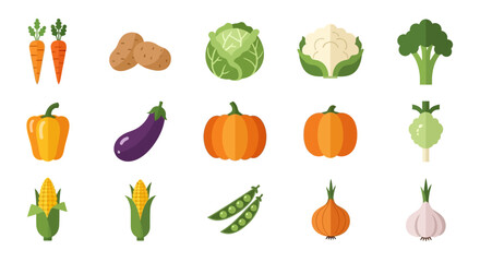 Fototapeta premium Colorful Flat Vector Illustrations of Various Fresh Vegetables