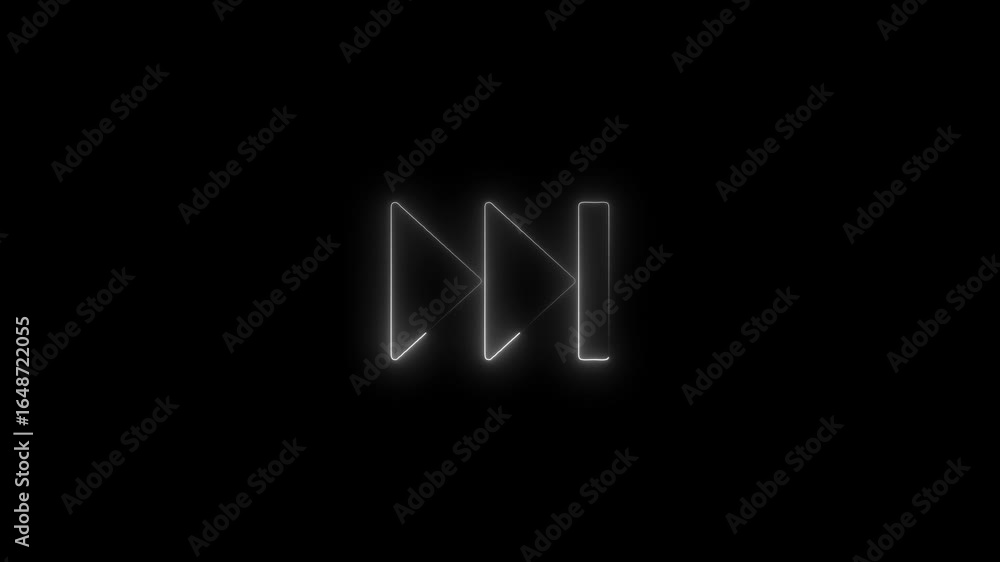 Poster neon fast forward icon glowing on black background digital animation media player control symbol