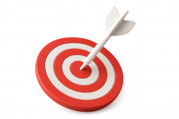 3d render showing sharp arrow piercing bullseye of red-white target, symbolizing precision targeting in business strategy