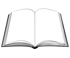 Open book, blank pages, black and white