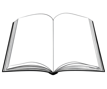 Open book, blank pages, black and white